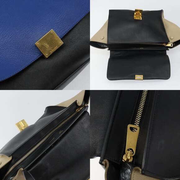 CELINE Trapeze Small Hand Bag Leather Blue Gold - Picture 11 of 13